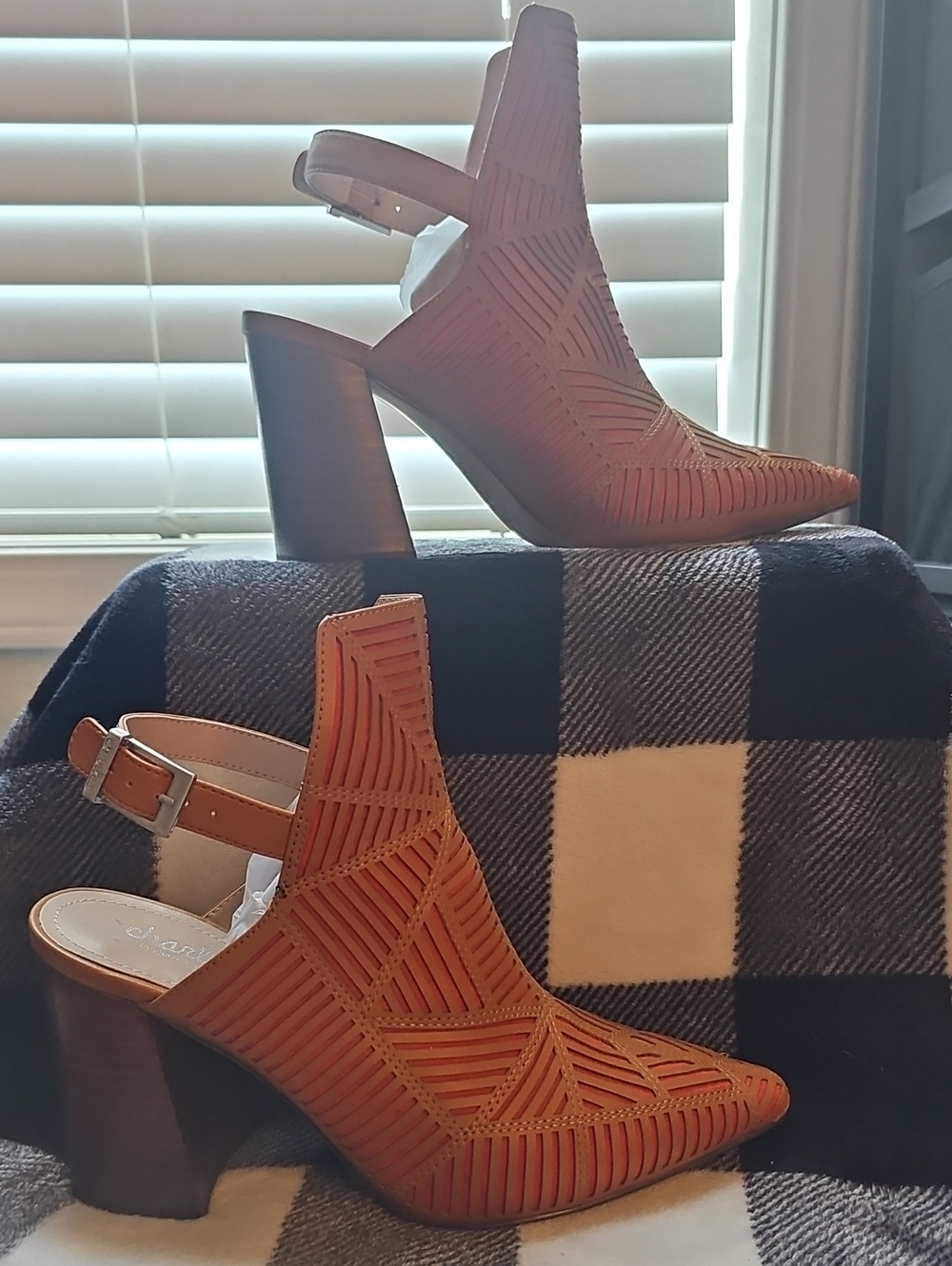 Charles By Charles David Tan Laser-Cut Slingback Block Heel Booties